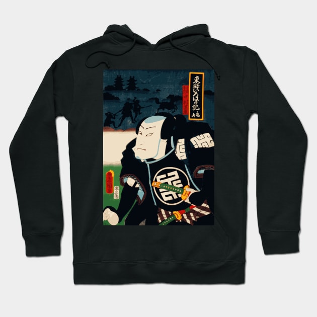 Kabuki Actor As Samurai In Black Armour With Katana Swords #10 Hoodie by RCDBerlin